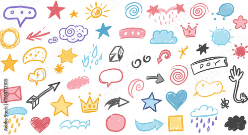 doodle elements set illustrating creativity and fun perfect for adding a playful touch to graphic designs and presentations conveying a cheerful mood