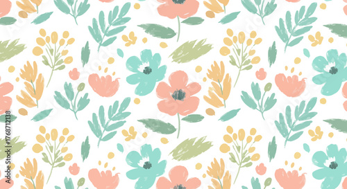 Floral pattern background with pastel blooms illustrating spring freshness perfect for designs requiring botanical elegance and a soft artistic touch.