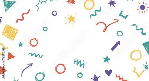 fun doodle pattern a playful mix of hand-drawn shapes scattered across a white background creating a whimsical and lively feel for kids projects