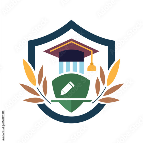 Education Logo with Toga Hat and Shield Vector Design