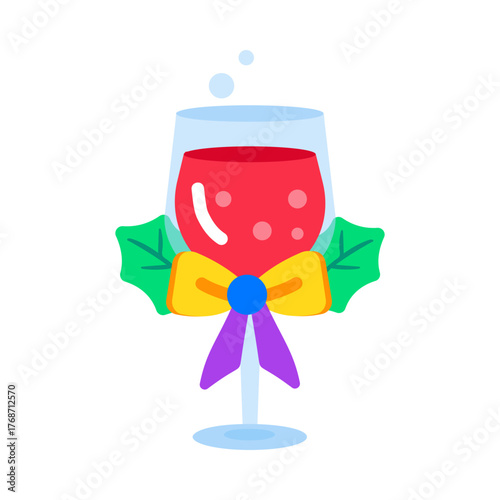 A flat style icon depicting filled wine glass