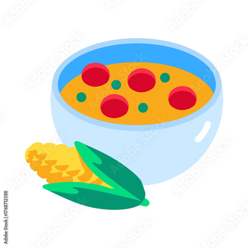 Flat style icon showing warm corn soup
