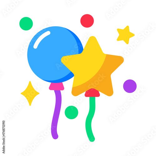 A flat style icon showing birthday balloons