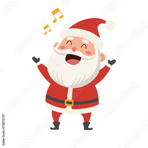 Santa Claus is singing a Christmas song. Vector illustration isolated on white background.