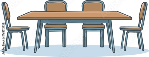 Simple dining table and chairs set minimal flat vector illustration