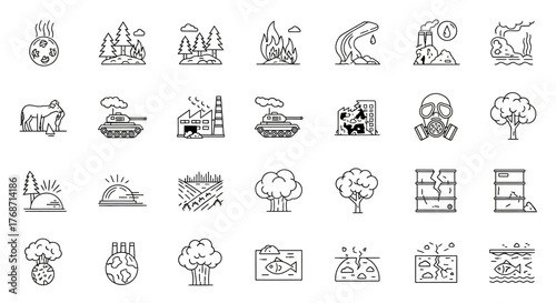 Environmental Destruction Outline Icon Collection