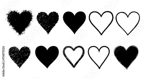 hearts collection set varied hand-drawn hearts symbolizing love  affection in different styles ideal for valentines day designs or expressing emotions.