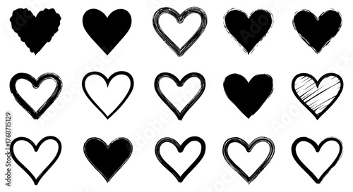 heart shape set a collection of black line art hearts in various styles perfect for valentines day designs and expressing love affection.