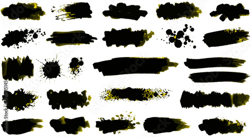 ink splatters dark brush strokes and paint textures for artistic designs offering a grungy style and diverse element options useful for creative projects