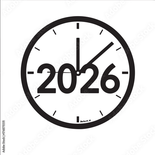 Midnight Clock Countdown 2026 Minimal Black Vector Design