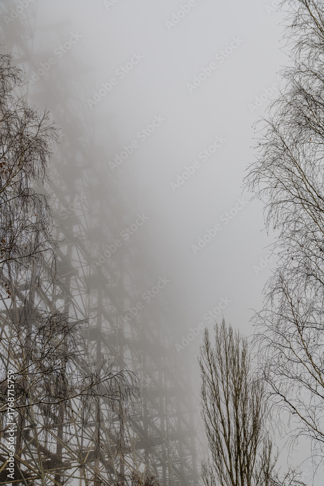 Fototapeta premium Radar System Duga at the Chernobyl Exclusion Zone, Ukraine. Abandoned soviet antenna complex