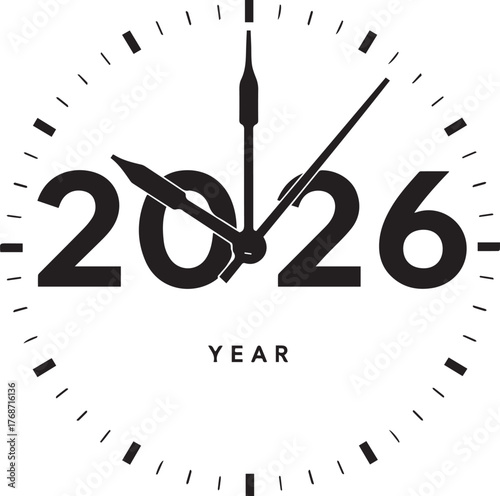 Midnight Clock Countdown 2026 Minimal Black Vector Design