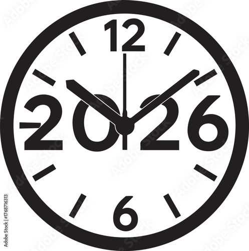 Midnight Clock Countdown 2026 Minimal Black Vector Design