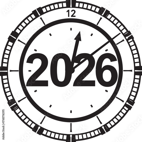 Midnight Clock Countdown 2026 Minimal Black Vector Design