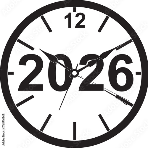 Midnight Clock Countdown 2026 Minimal Black Vector Design