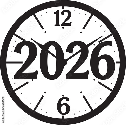 Midnight Clock Countdown 2026 Minimal Black Vector Design