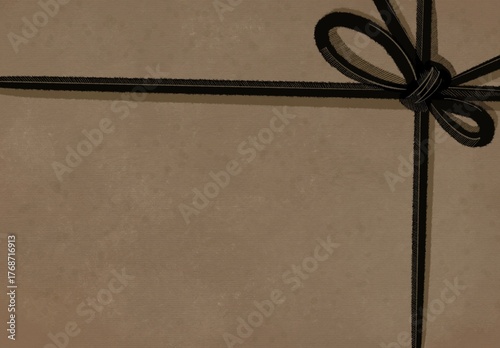 Kraft Paper Texture Background with Black Tied Ribbon and Bow | Vintage Gift Packaging Template