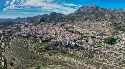 Vista aérea de Jijona o Xixona ciudad productora del Turrón en  Alicante, España