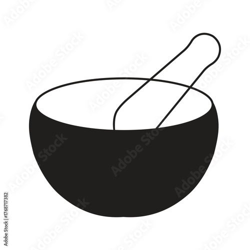 Simple silhouette of a mortar and pestle kitchen tool for grinding herbs and spices