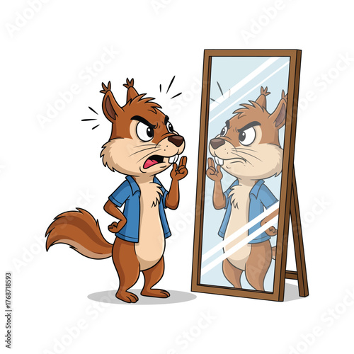 Angry Squirrel Scolds Reflection in Mirror