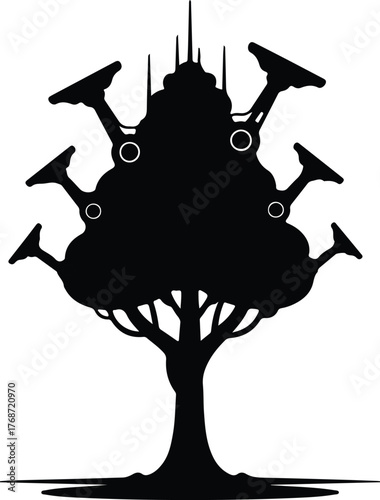 Silhouette abstract molecular element resembling a tree vector illustration