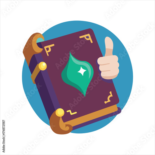 Thumbs Up Magic Spell Book Vector Illustration