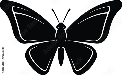 Silhouette black butterfly isolated on white background vector illustration