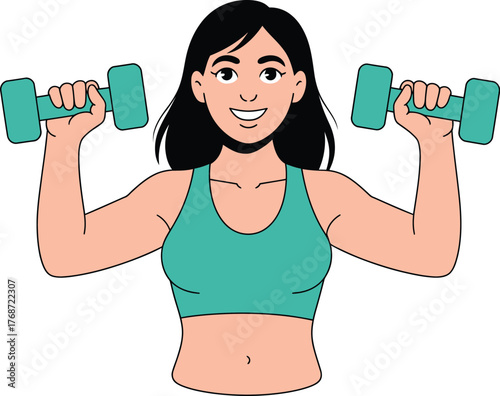 Woman exercising with dumbbells fitness workout gym