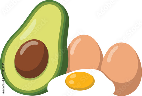 Avocado and eggs healthy food breakfast diet vector