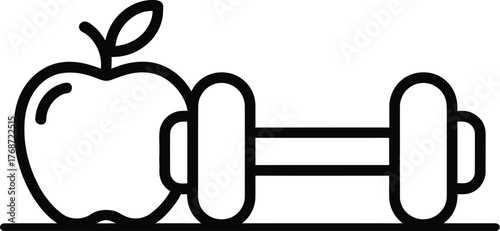 Apple and dumbbell fitness health and wellness icon