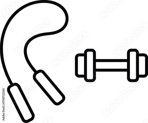 Fitness dumbbell and jump rope workout equipment icon