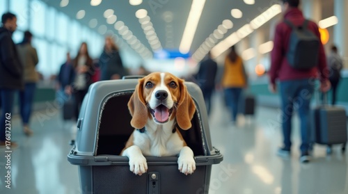 Beagle dog at airport