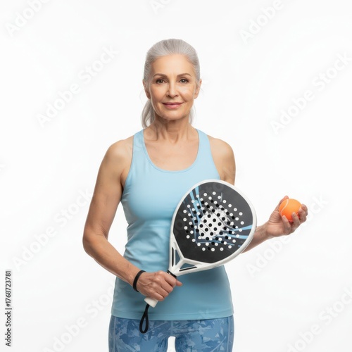 Senior woman with padel racket