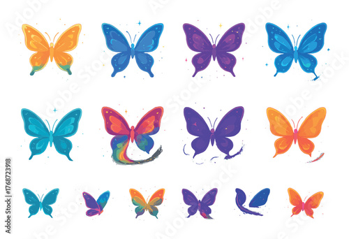 Vibrant neon butterflies with multicolor glow on dark gradient background