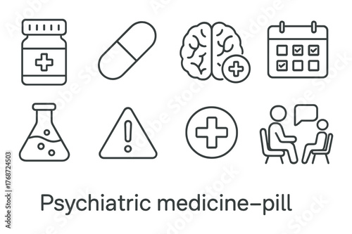 Icons representing psychiatric medicine and therapy concepts