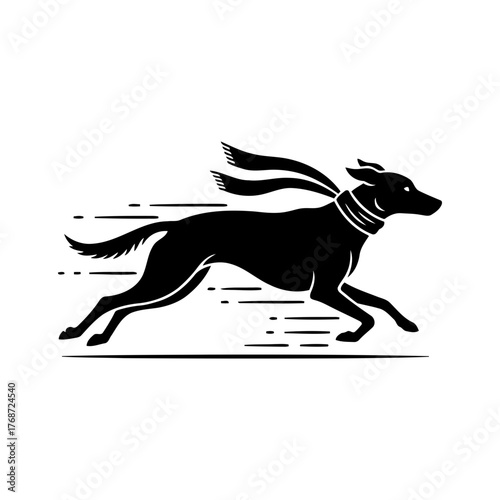 Vector art of silhouette of a dog running fast with scarf