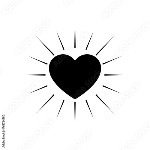 Vector art of black heart with rays for love and romance concept