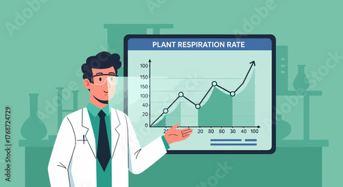 Scientist Presenting Plant Respiration Rate Chart In Laboratory
