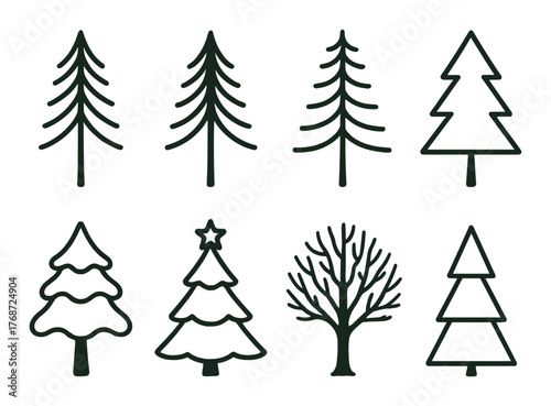 Stylized christmas tree silhouettes on olive green background