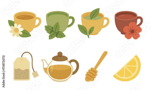 Colorful tea collection: herbal and citrus infusions with chamomile, mint, hibiscus