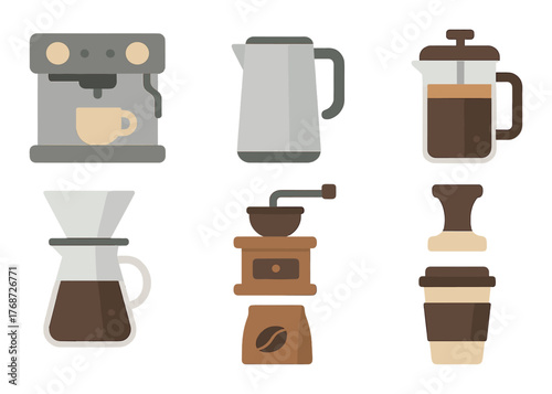 Collection of coffee brewing methods and equipment icons