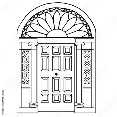 Photography Black and white drawing of georgian door Dublin, Ireland