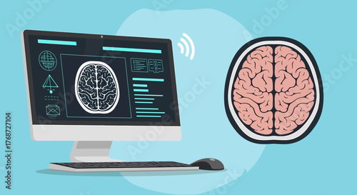 Medical Imaging On Computer Screen With Brain Scan Analysis