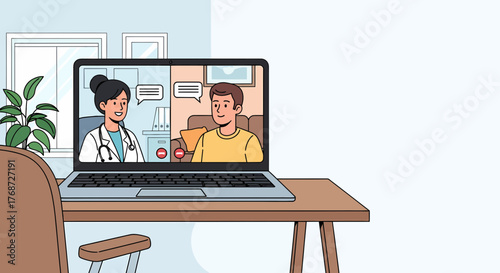 Online Doctor Consultation From Home For Man On Laptop Screen