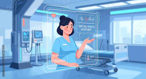 Virtual Healthcare Assistant Interface In Hospital Room Visualization