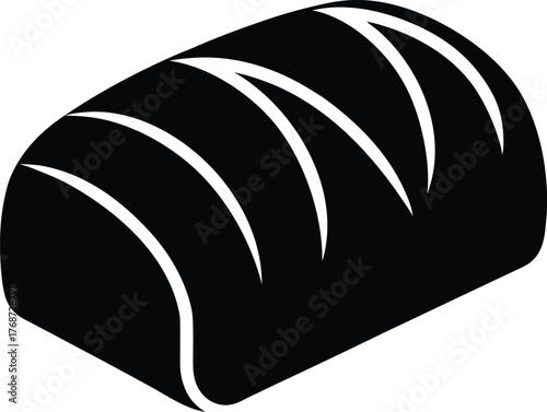 Black bread loaf icon with decorative slashes baked whole grain product staple food item vector illustration