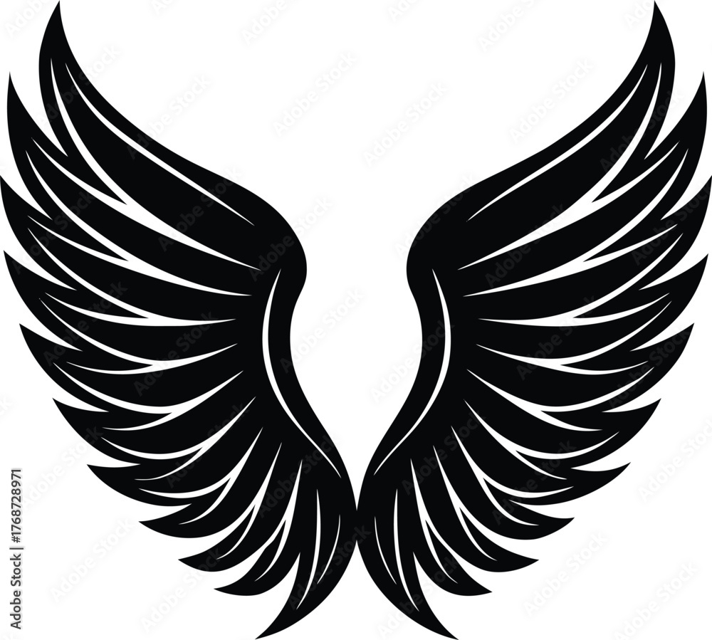 Fototapeta premium Pair of open black feathered wings vector illustration design element freedom symbol