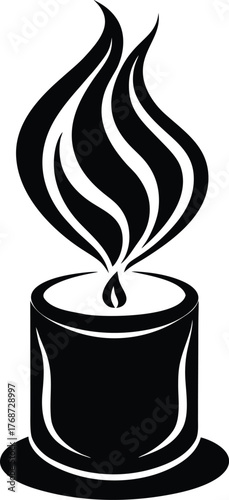 Minimalist candle flame vector illustration, abstract burning wick icon, serene light source graphic