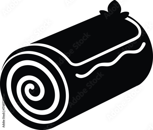 Sweet chocolate rolled cake with icing and cream on top delicious dessert