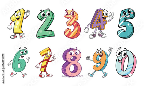 Cute Cartoon Number Sticker with Bright Fun Colorful Design